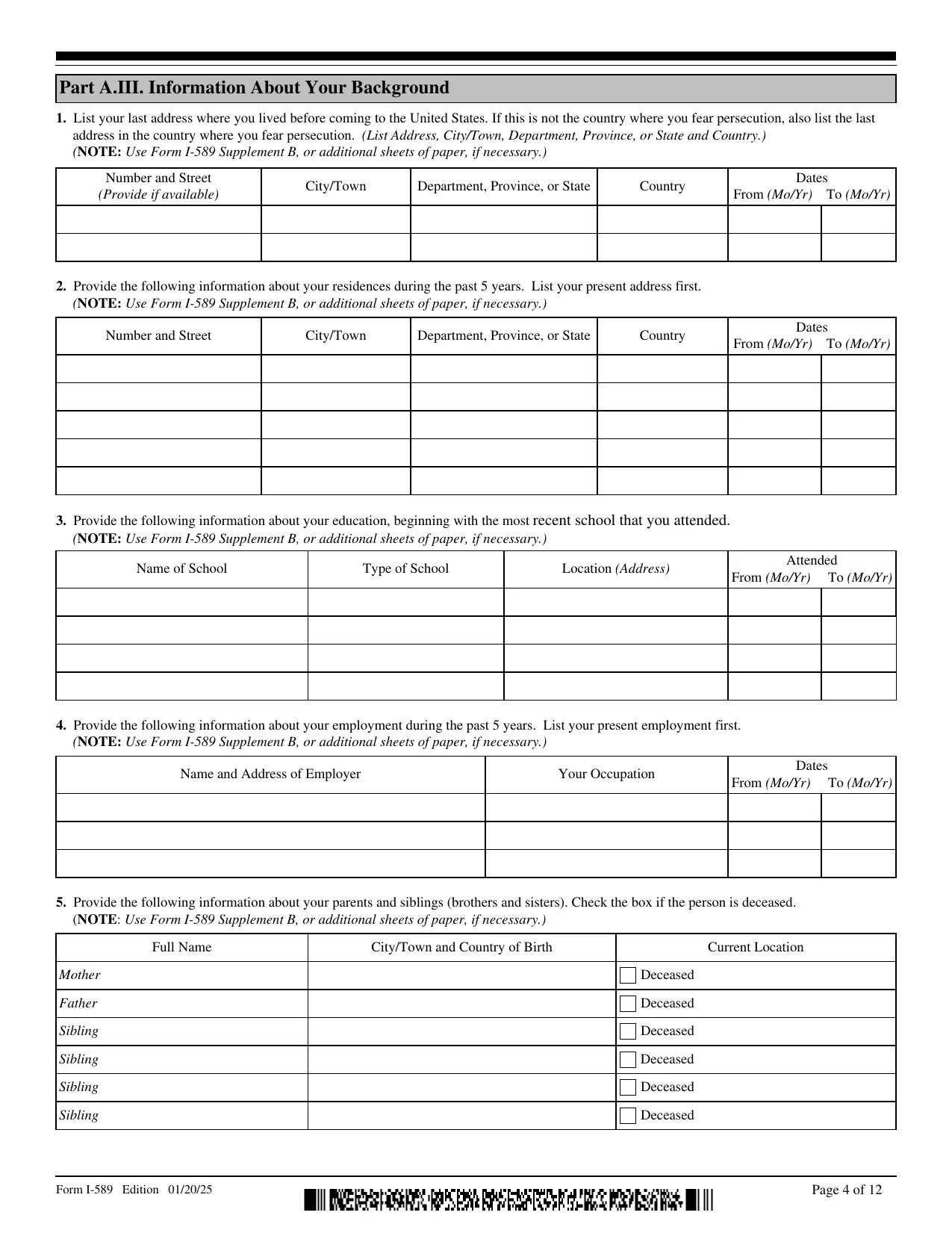 Form I-589 - Fill, Edit, Download & Print