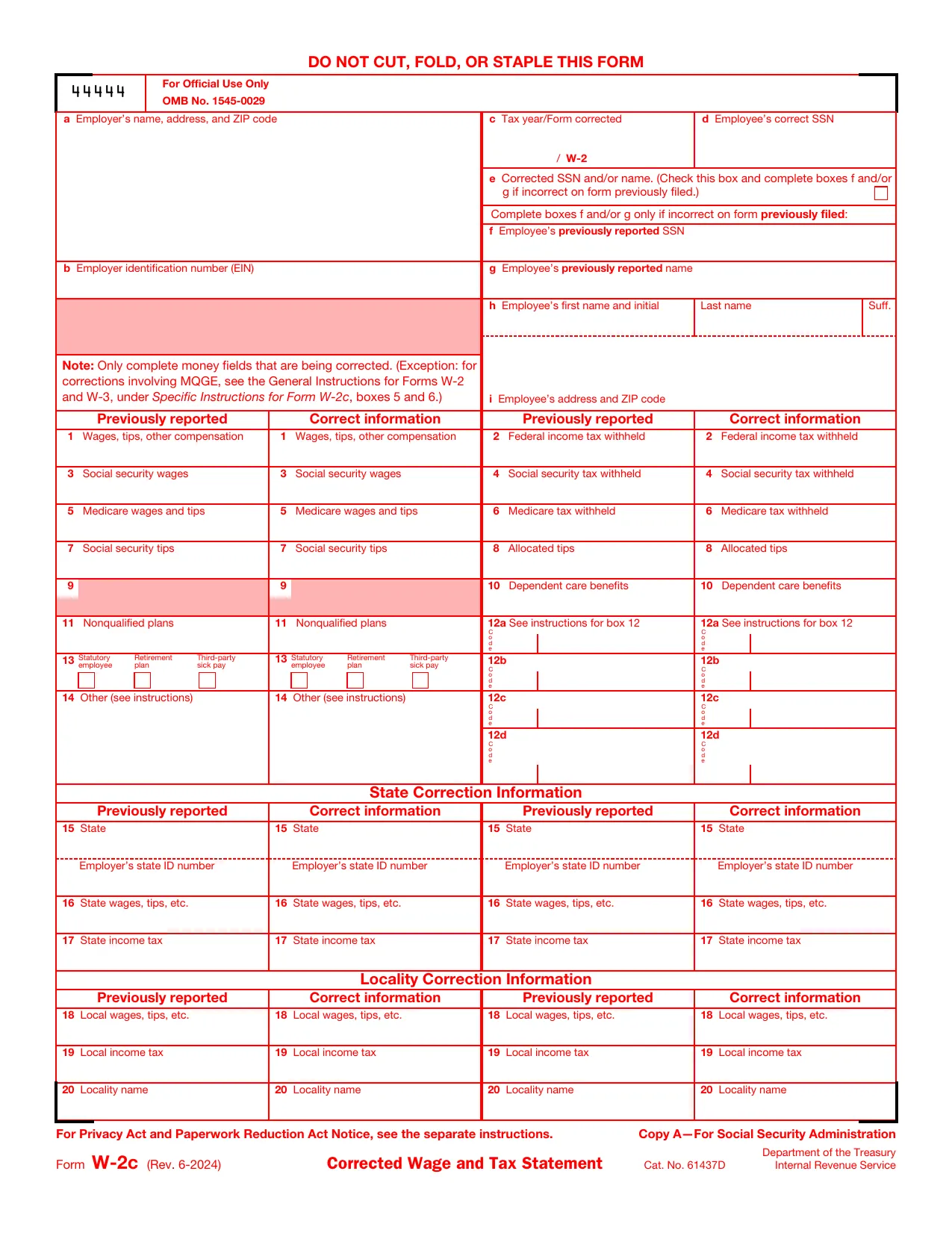 Form W-2c - Fill, Edit, Download & Print
