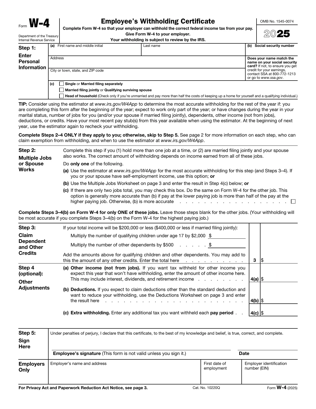 Form W-4 2025 - Fill, Edit, Download & Print
