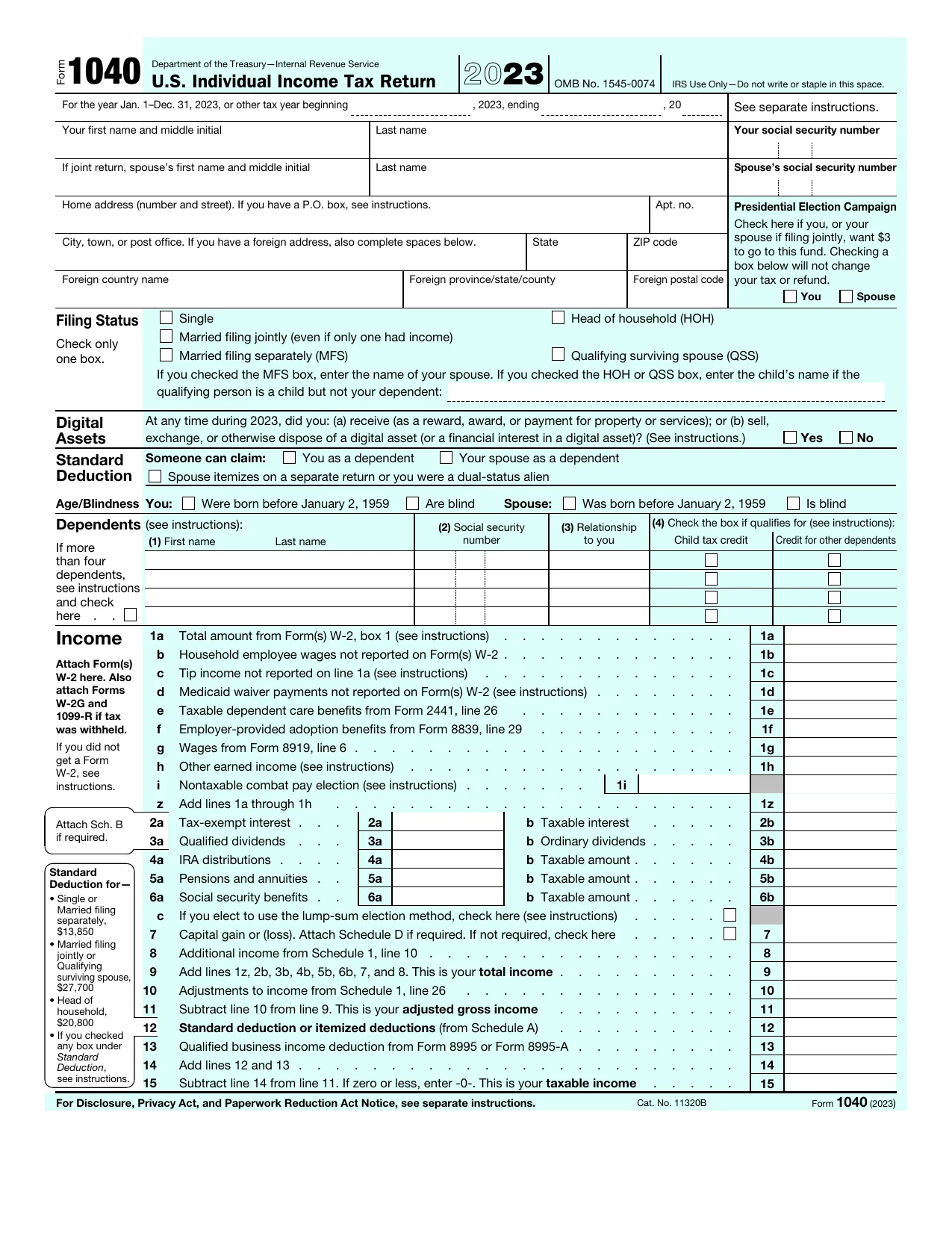 Income Tax Form 2023, Fill, Edit, Download & Print