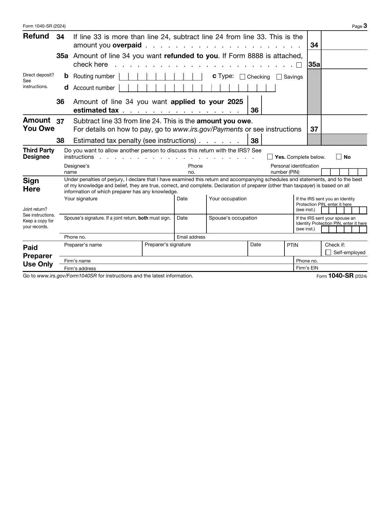 IRS Form 1040-SR 2024-2025 - Fill, Sign Online, Download & Print - No Signup