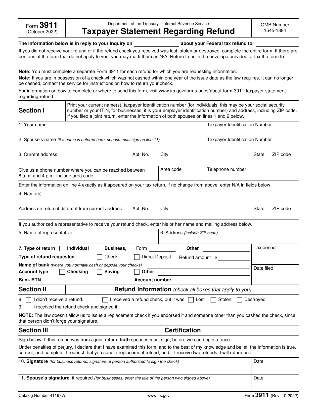 IRS Form 3911 - Fill, Download & Print