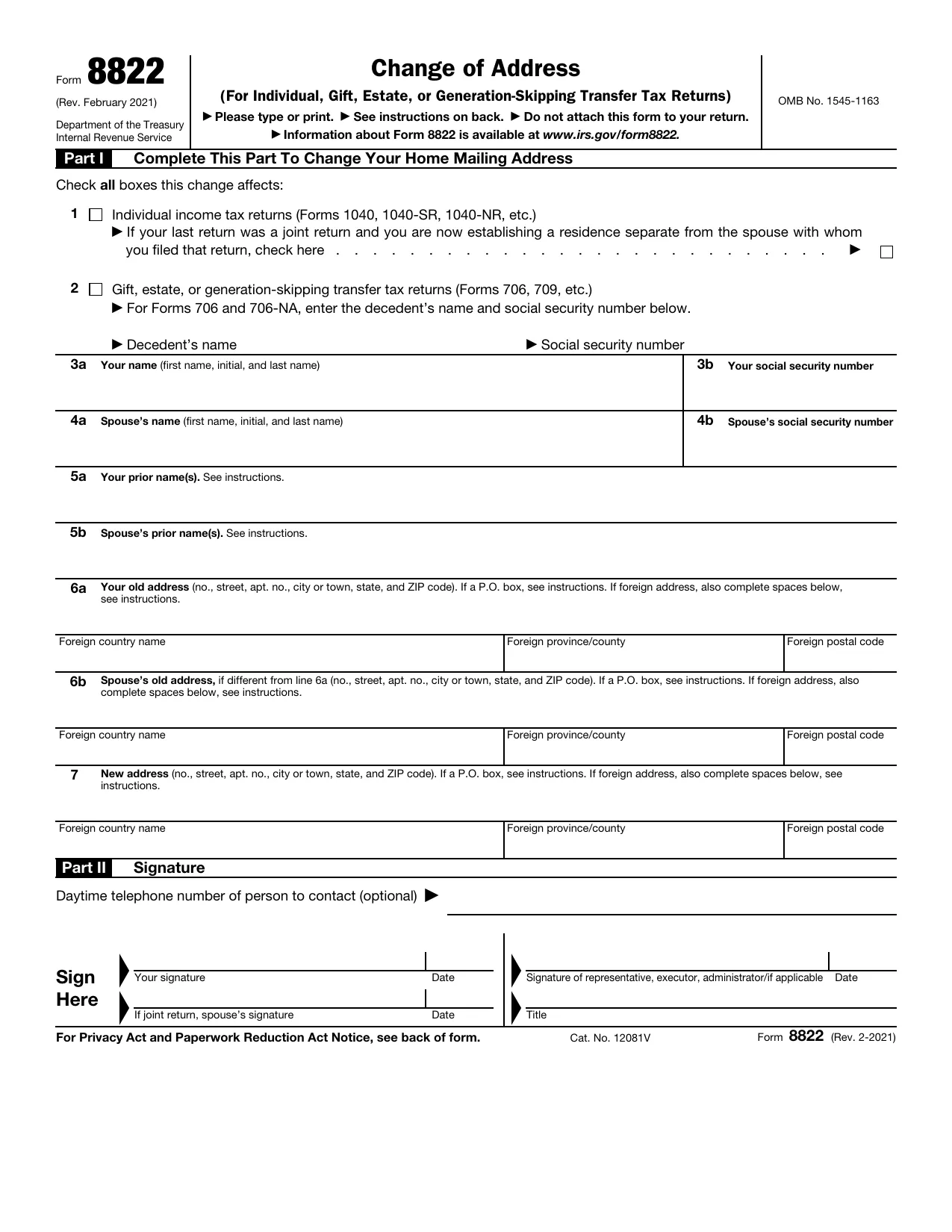 IRS Form 8822, Fill and Download for FREE