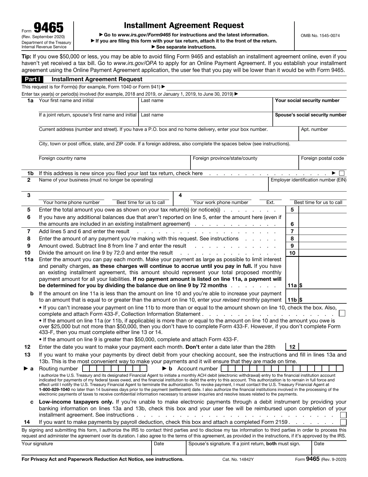 IRS Form 9465 - Fill, Edit, Download & Print