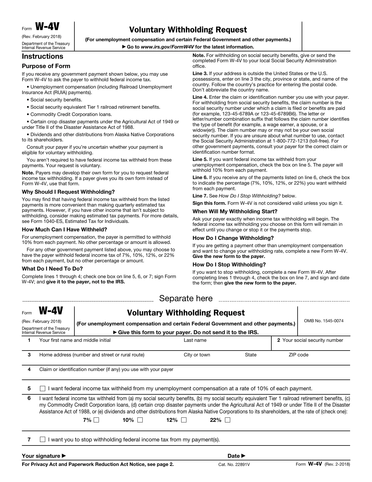 IRS Form W-4V - Fill, Sign Online, Download & Print - No Signup