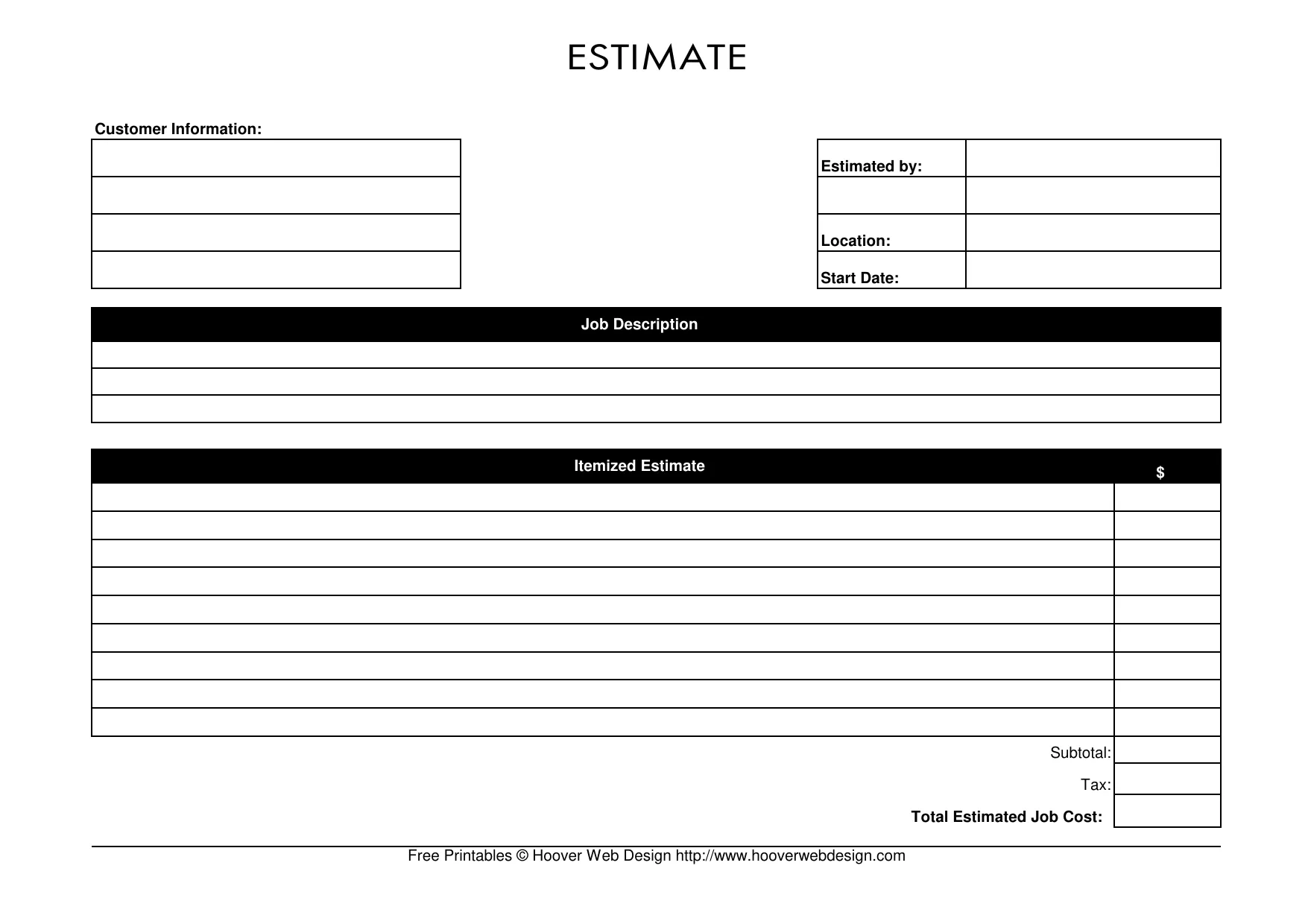 Job Estimate Form Template - Fill, Download & Print