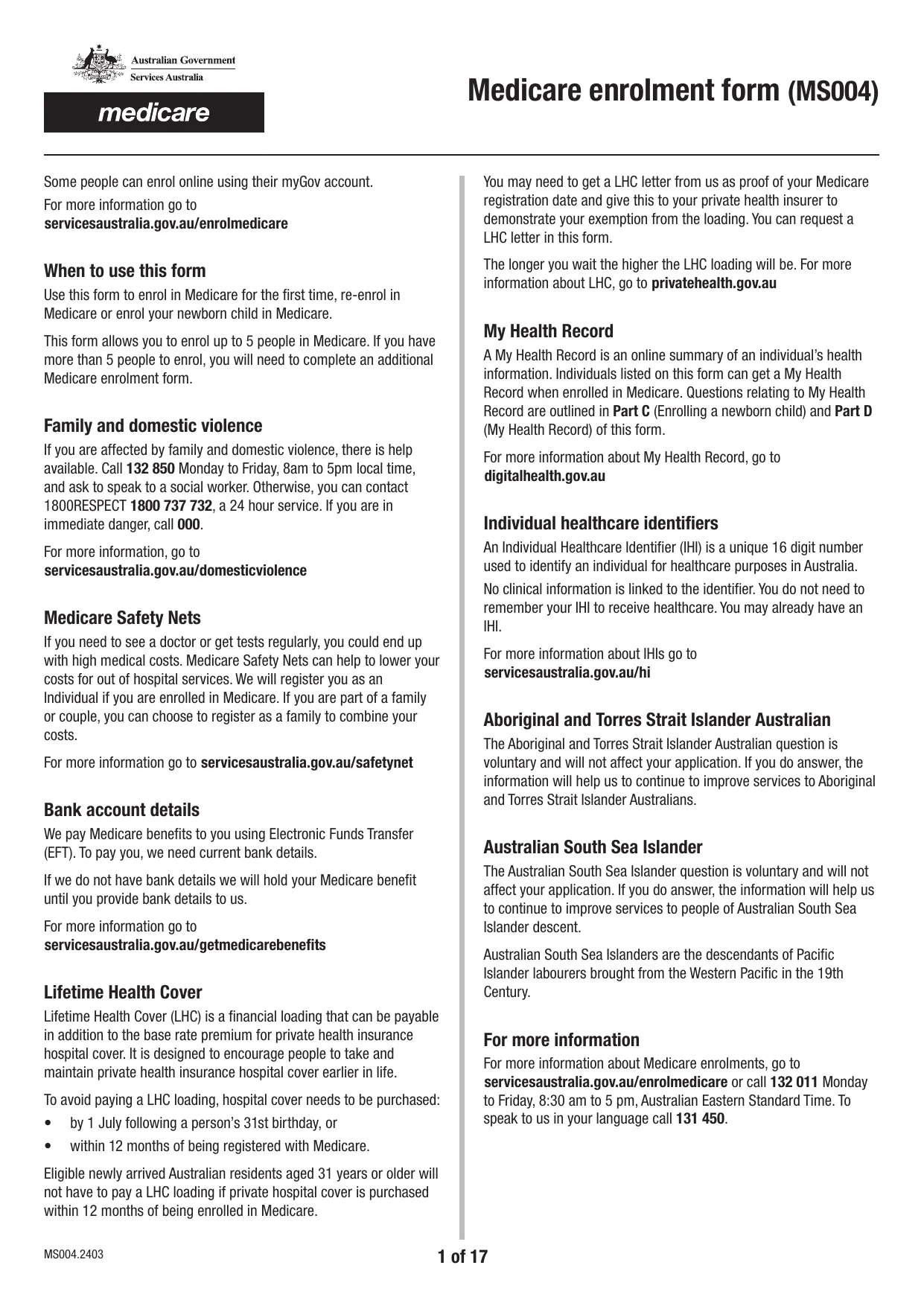 Medicare Enrolment Form (MS004) - Fill, Download & Print