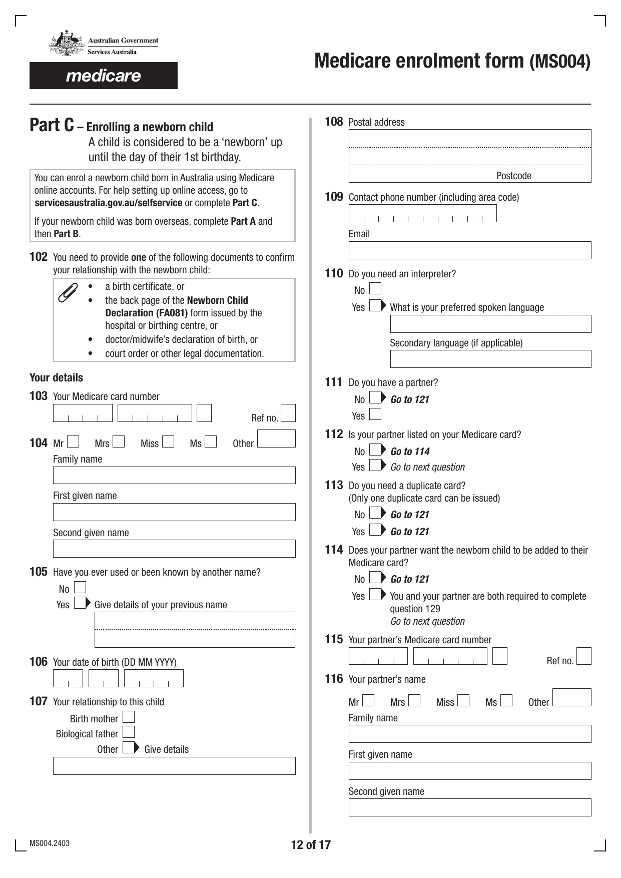 Medicare Enrolment Form (MS004) - Fill, Download & Print