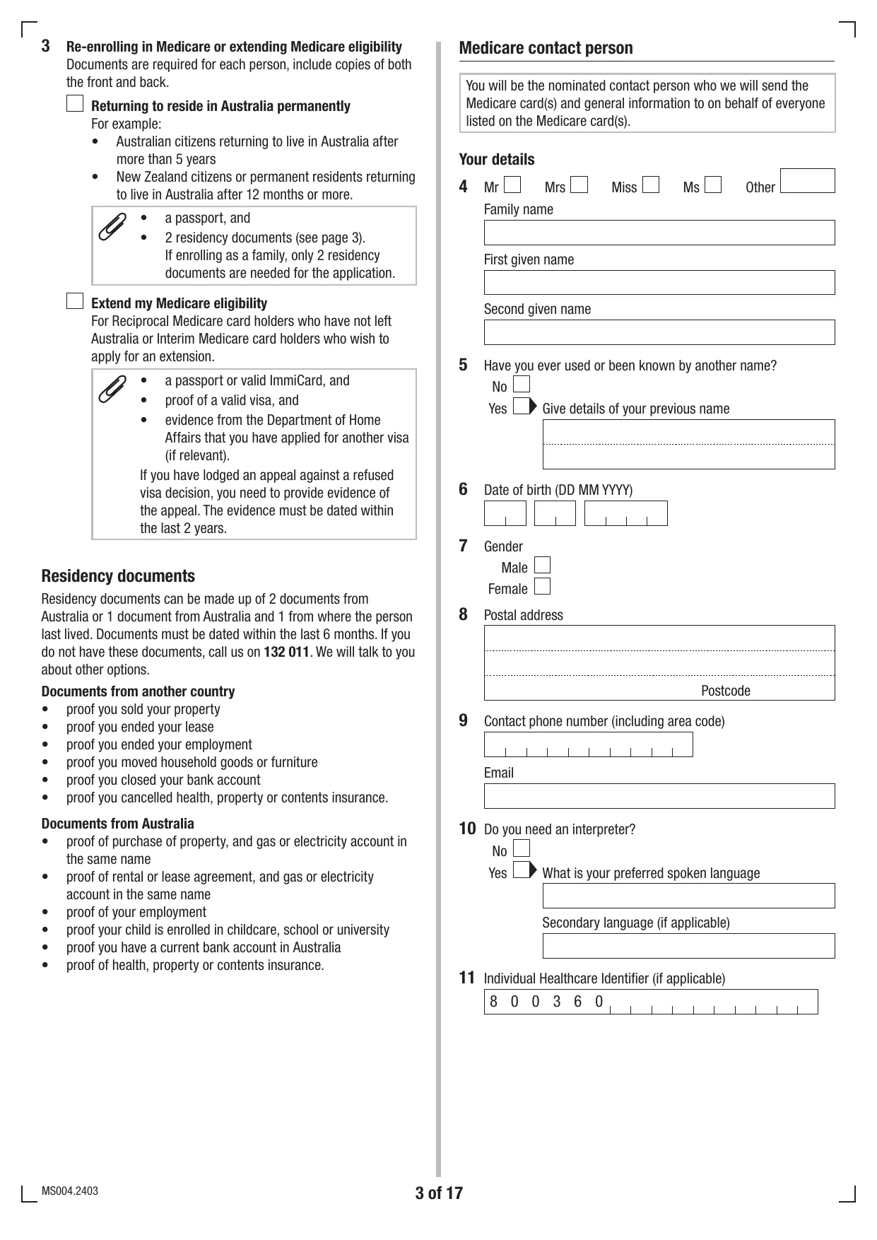 Medicare Enrolment Form (MS004) - Fill, Download & Print