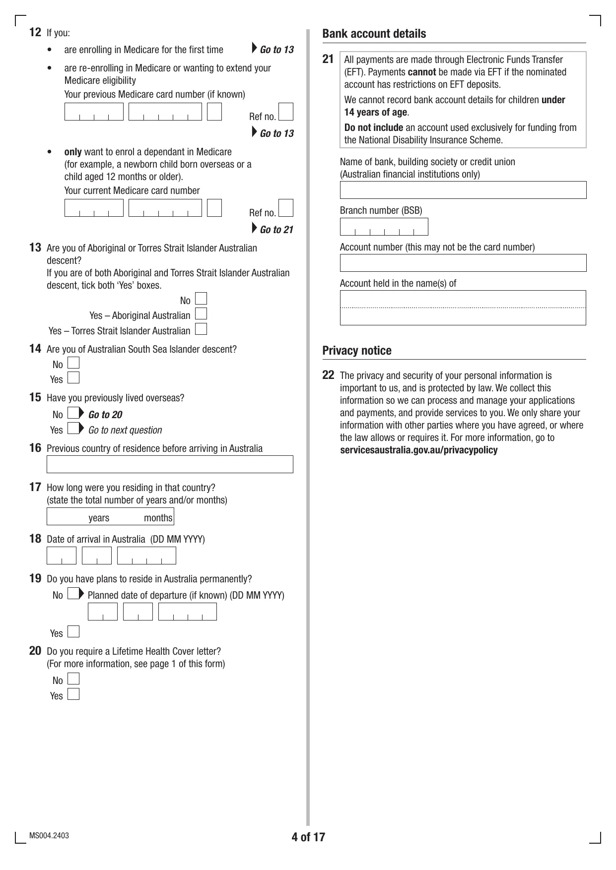 Medicare Enrolment Form (MS004) - Fill, Download & Print