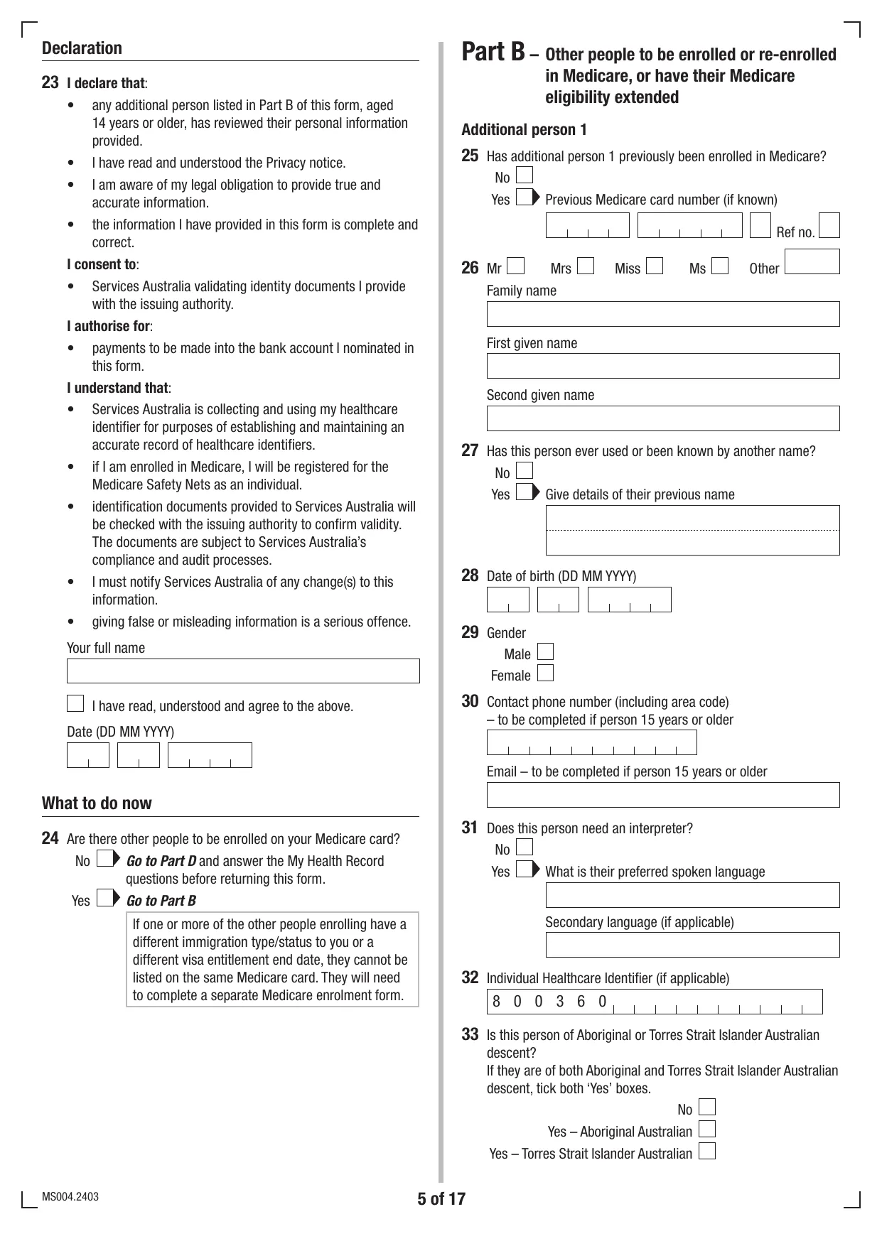 Medicare Enrolment Form (MS004) - Fill, Download & Print