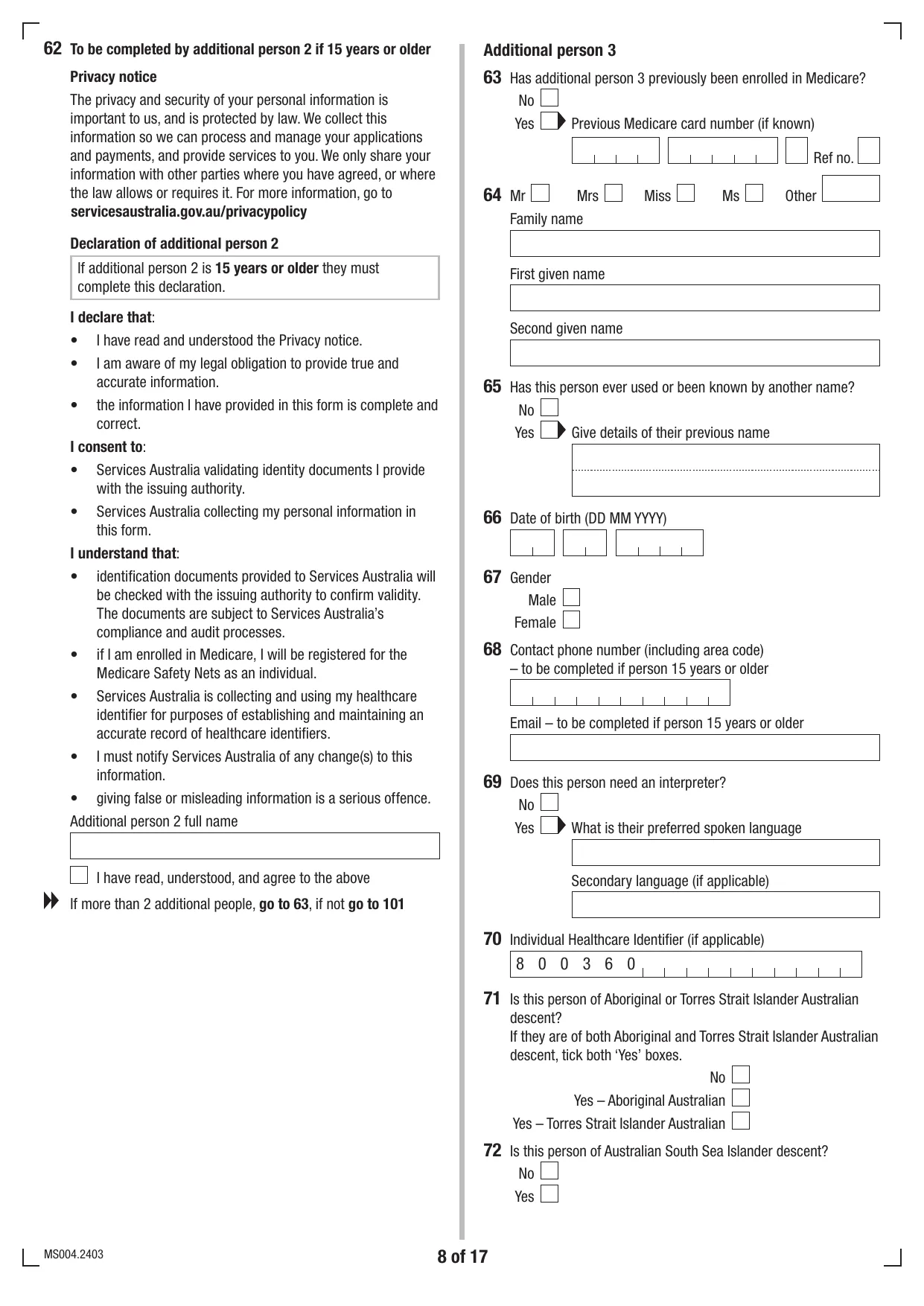Medicare Enrolment Form (MS004) - Fill, Download & Print
