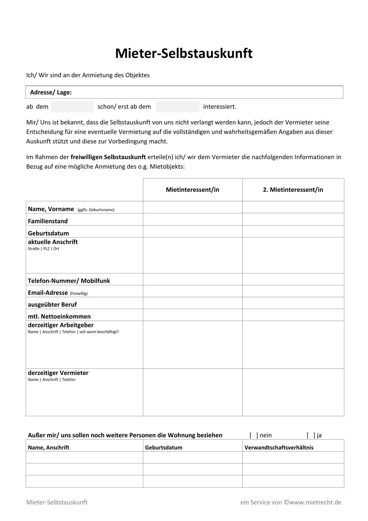 Mieter Selbstauskunft online ausfu00fcllen