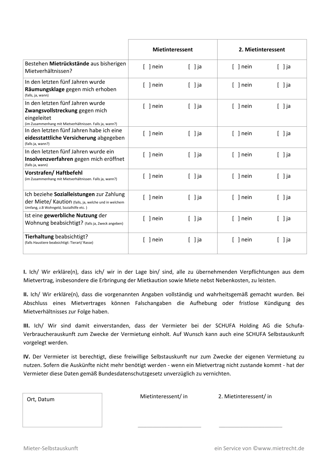 Mieter Selbstauskunft online ausfu00fcllen