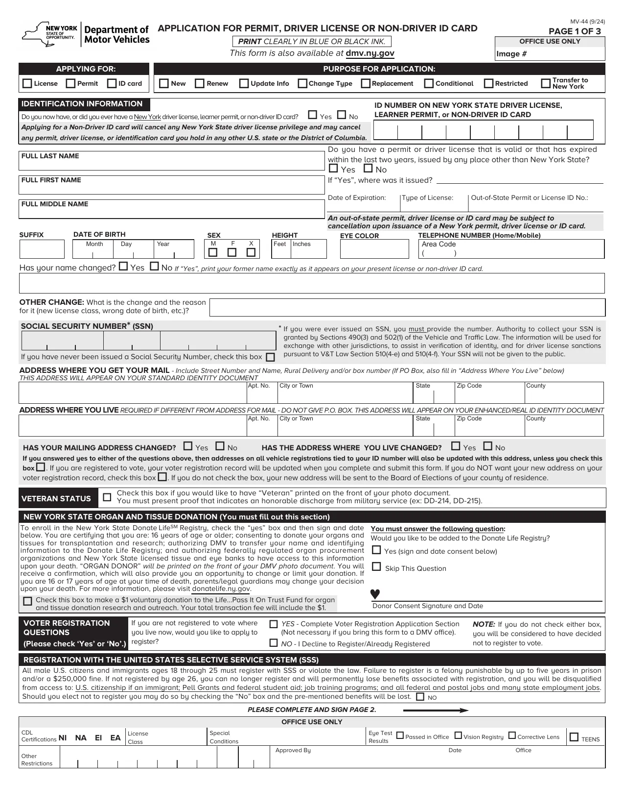 NY MV-44 Form, Fill, Edit, Download & Print