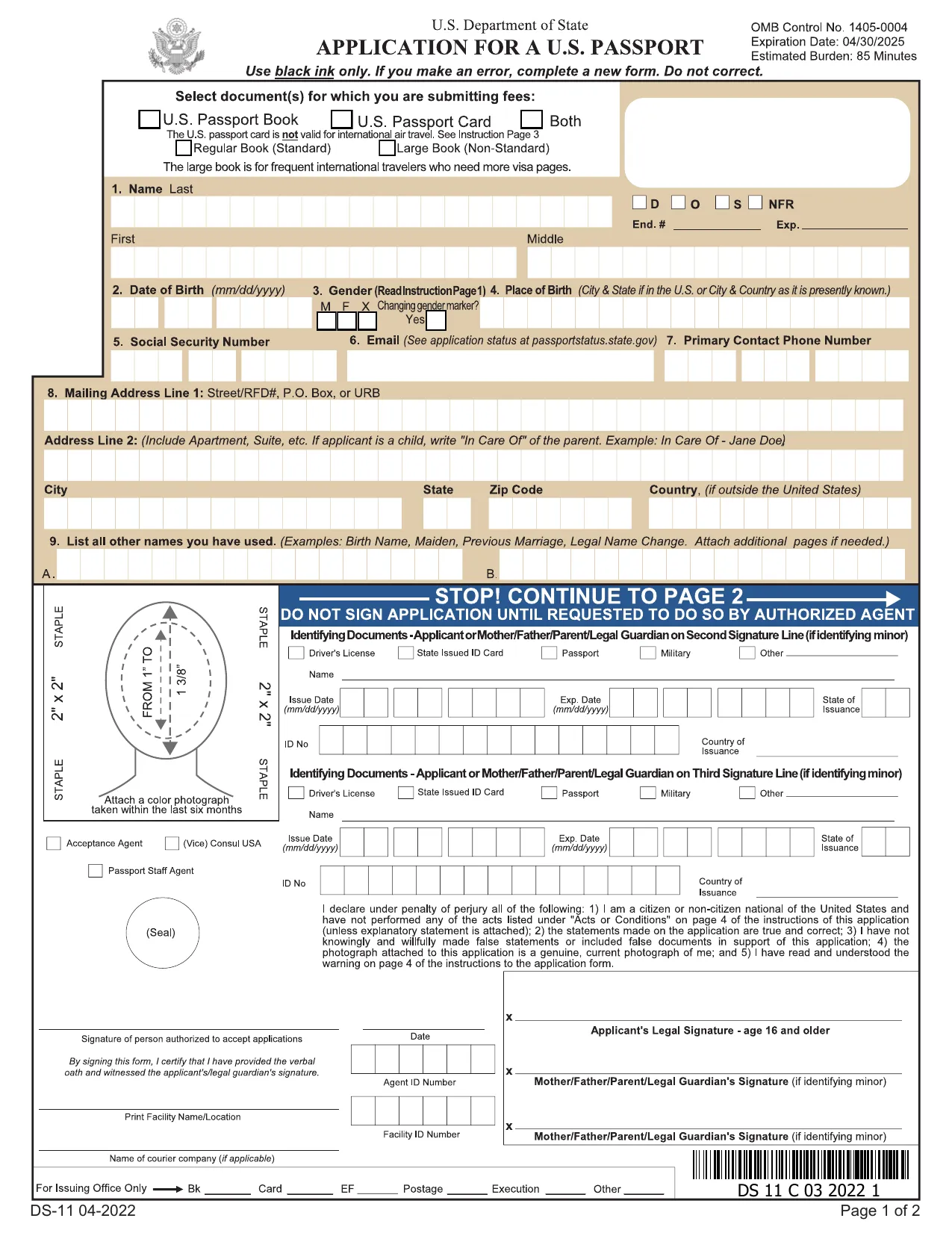 Passport Application DS-11 - Fill, Sign Online, Download & Print - No Signup