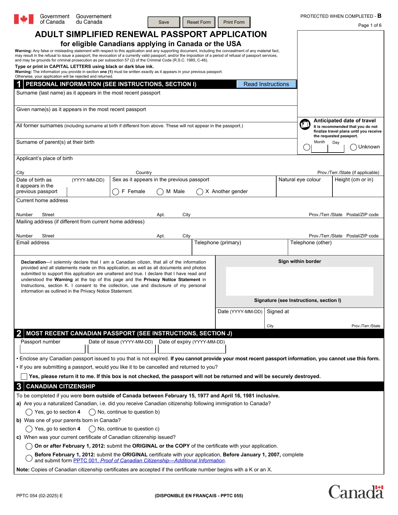 Passport Renewal Form Canada 2025 - Fill, Download & Print