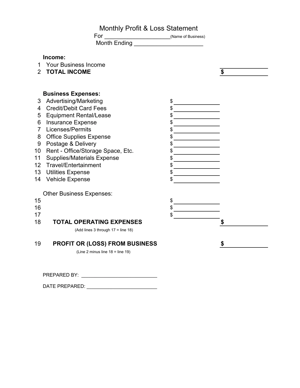 Profit and Loss Statement Template - Fill, Sign Online, Download & Print - No Signup
