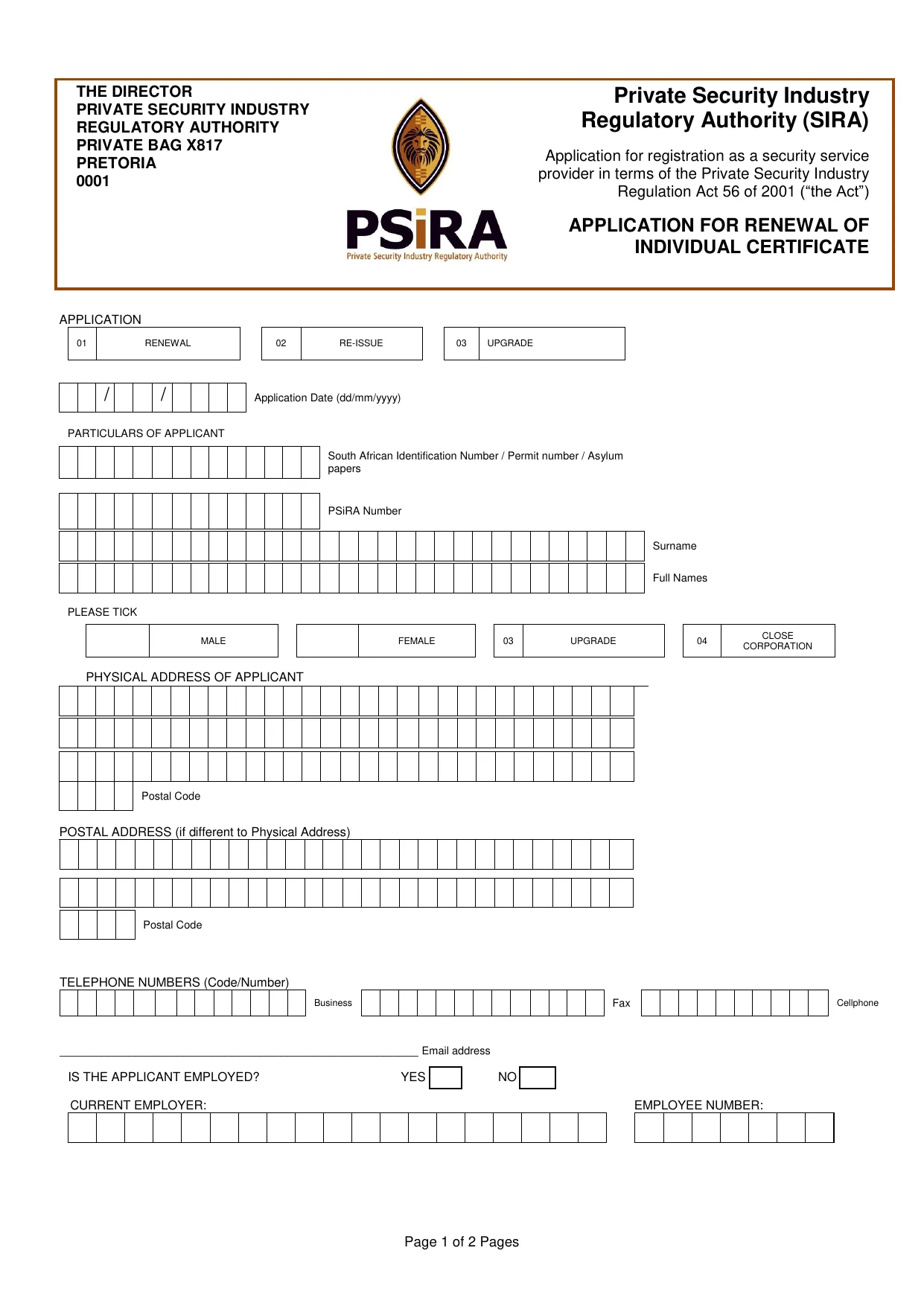 PSIRA Renewal Form