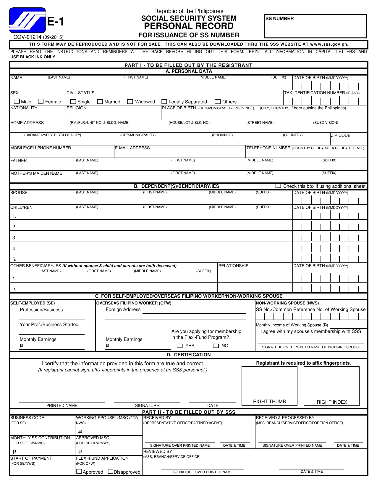 SSS E-1 Form - Fill, Edit, Download & Print