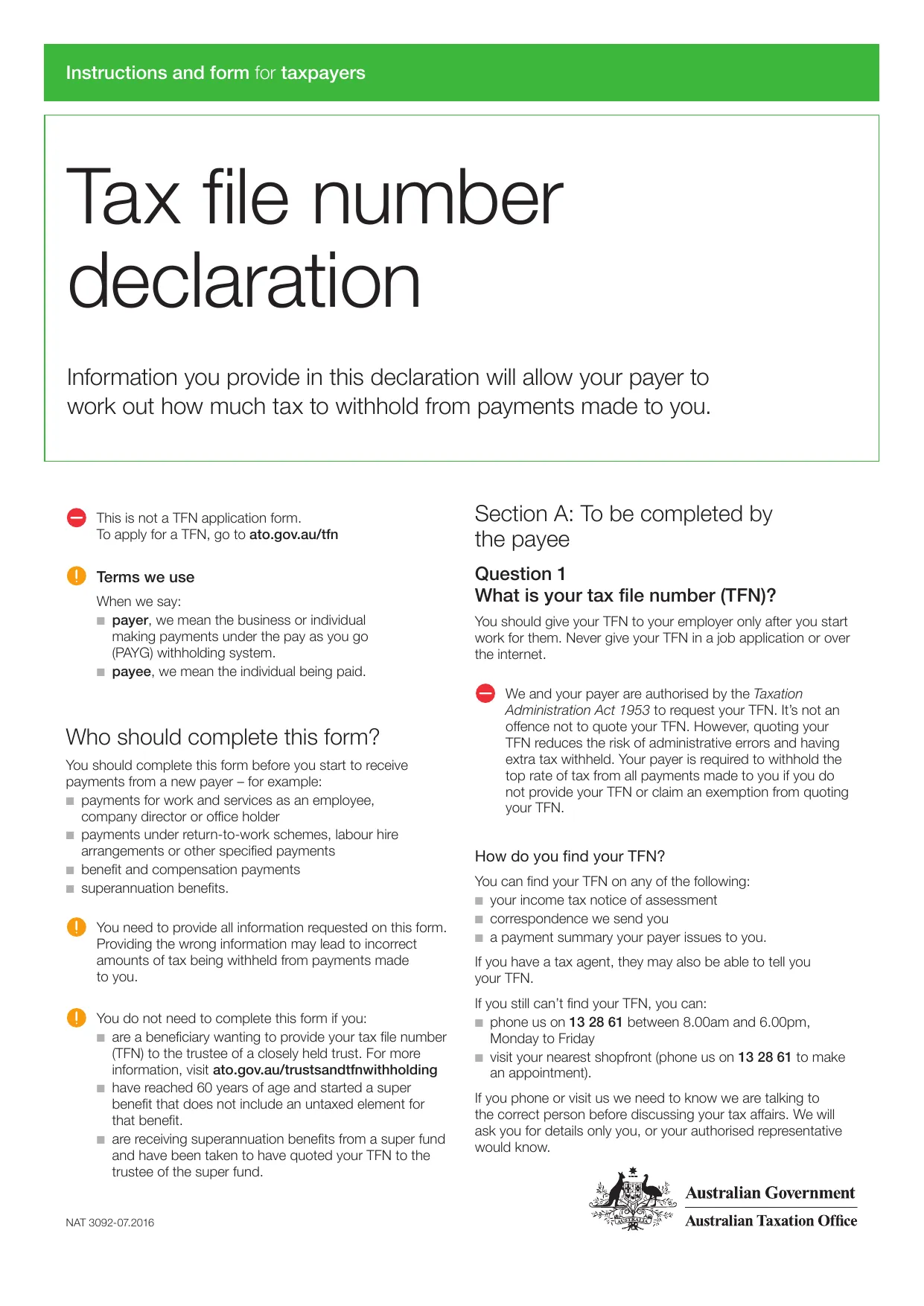 Tax File Number Declaration Form - Fill, Sign Online, Download & Print - No Signup