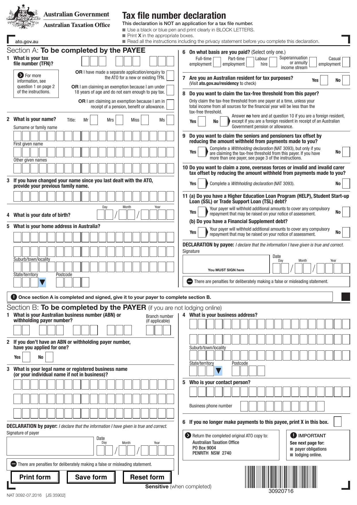 Tax File Number Declaration Form - Fill, Sign Online, Download & Print - No Signup