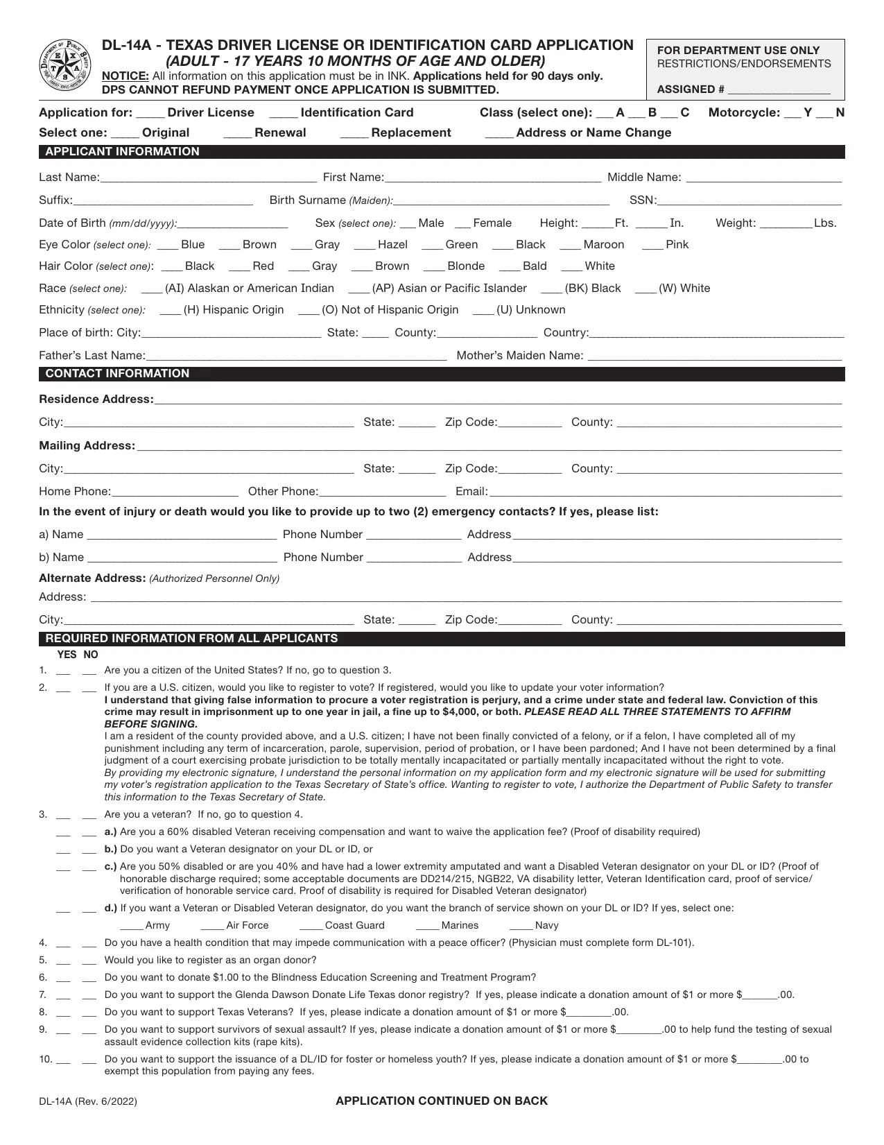 Texas ID Card Application Form - Fill, Sign Online, Download & Print - No Signup
