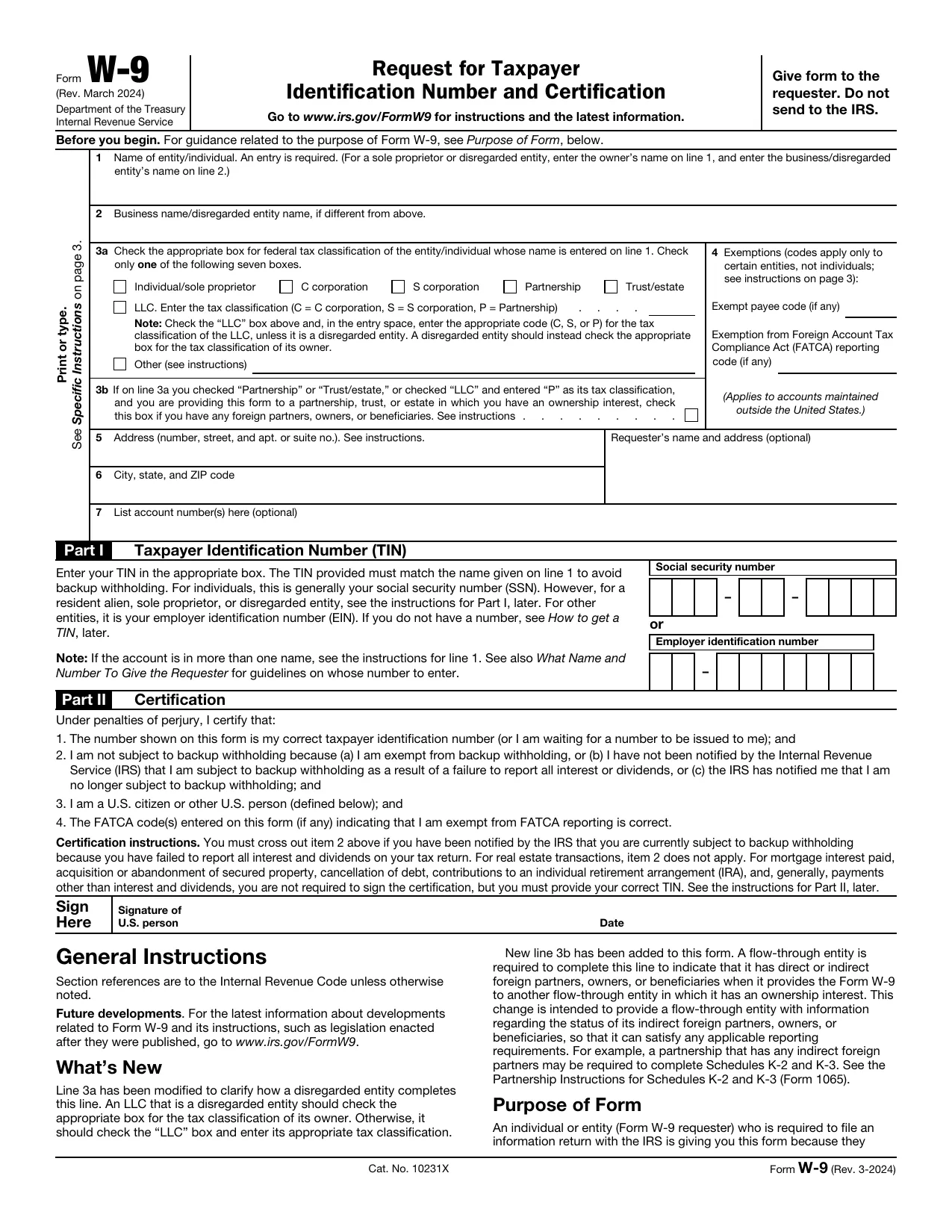 W-9 Form 2024 - Fill, Sign Online, Download & Print - No Signup