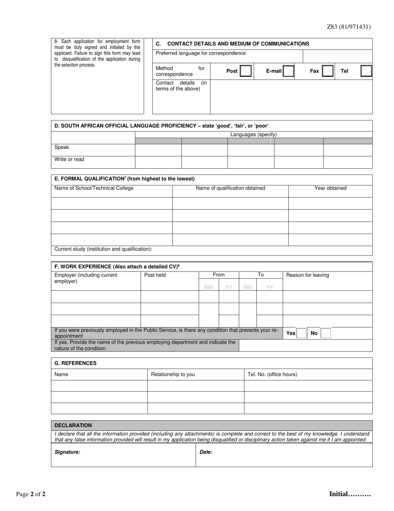 Z-83 Form 2021 - Fill, Sign Online, Download & Print - No Signup