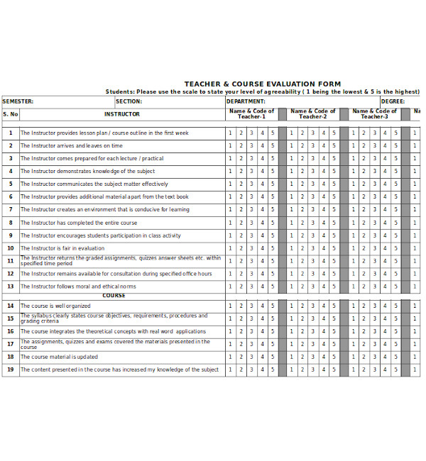 basic course evaluation form