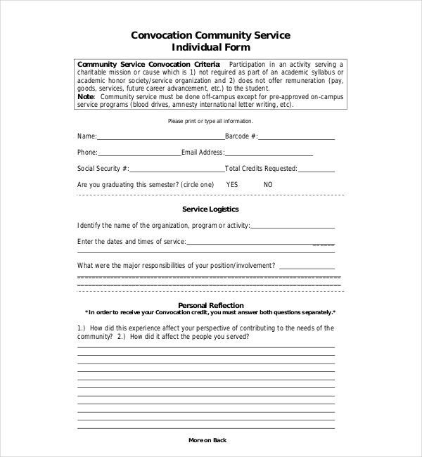 convocation community service individual form