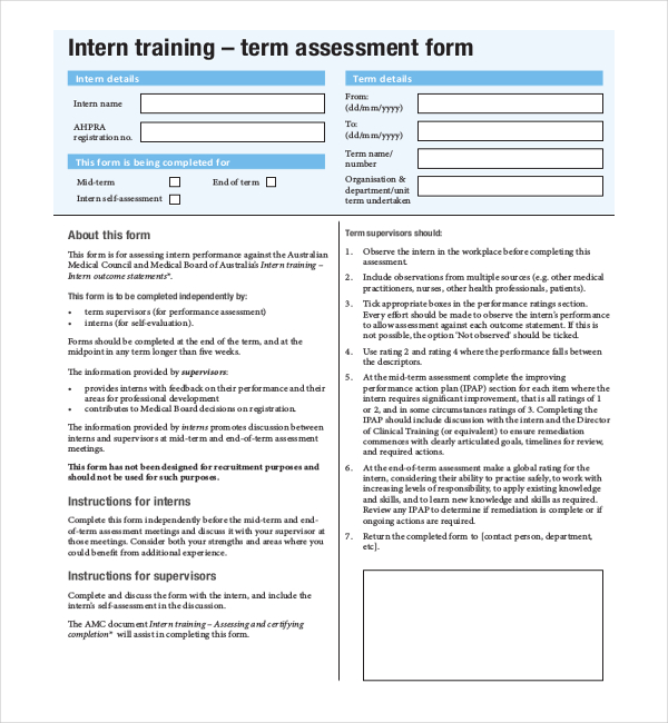 intern training assessment form