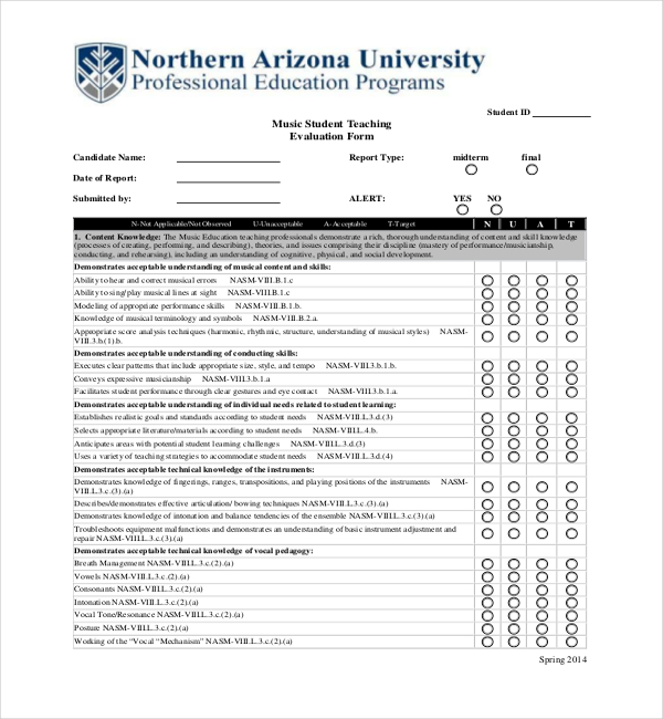 music student teaching evaluation form