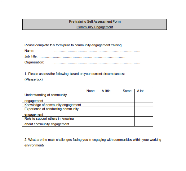 Free 10 Sample Training Assessment Forms In Pdf Ms Word Excel 8202