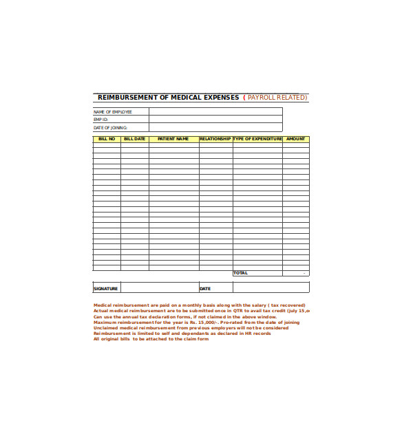 reimbursement medical claim form