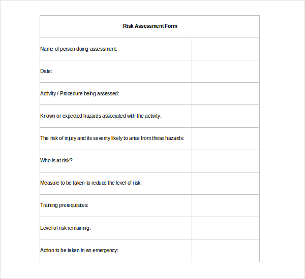 risk assessment form in word format
