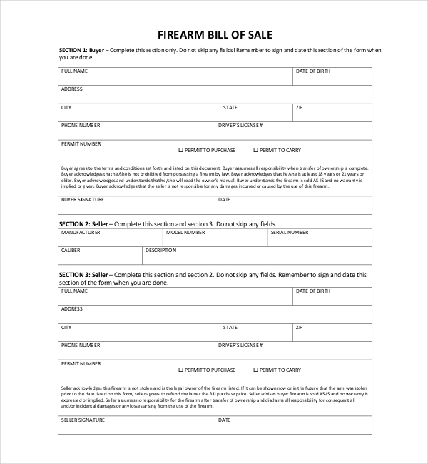 FREE 11+ Sample Bill of Sale for Firearms in PDF | Word