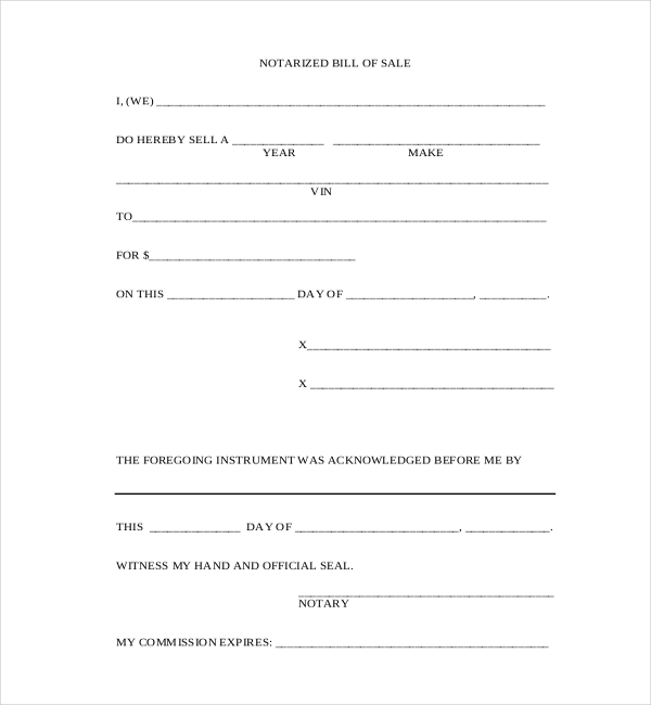 form of notary bill sale Sample Forms  Sample 10 of Blank Bill Forms Sale