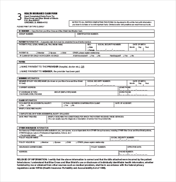 blue cross medical claim form