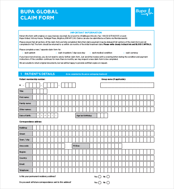 Free 11 Sample Medical Claim Forms In Pdf Ms Word Excel 0460