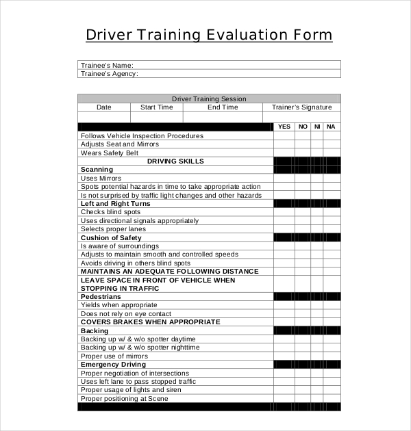 driver training evaluation form1