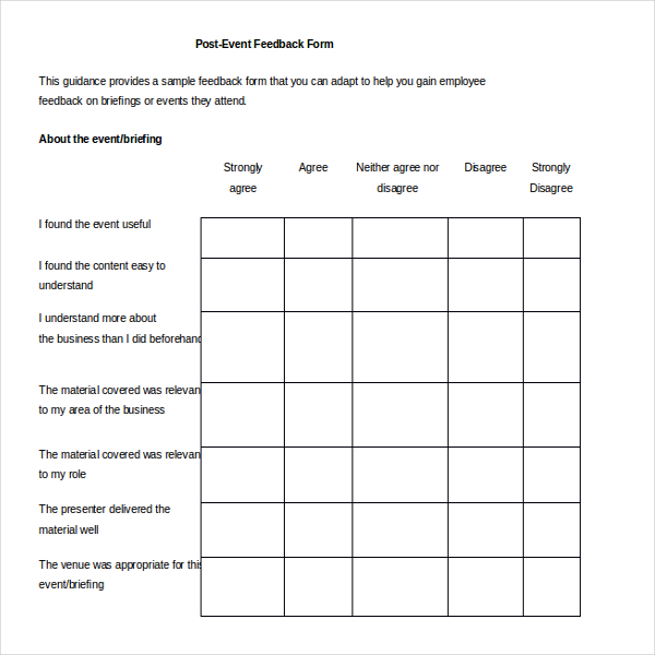 FREE 9  Sample Event Feedback Forms in PDF MS Word Excel