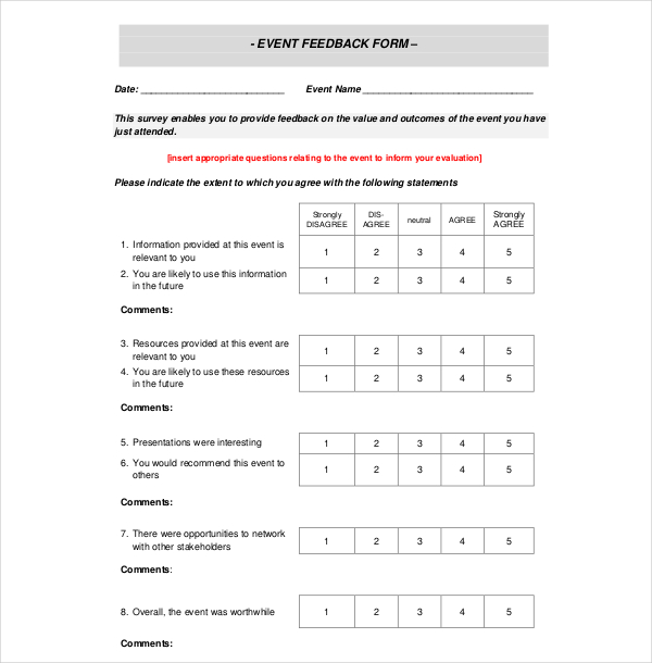 event feedback form format