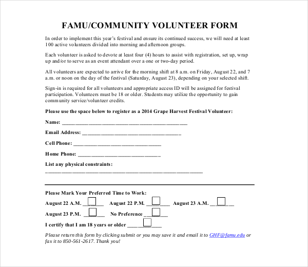 famu community service form