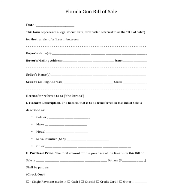 free 11 sample bill of sale for firearms in pdf word