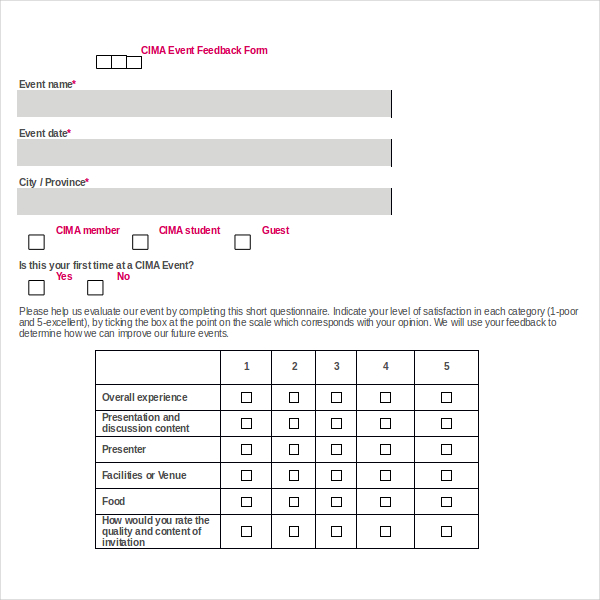 generic event feedback form