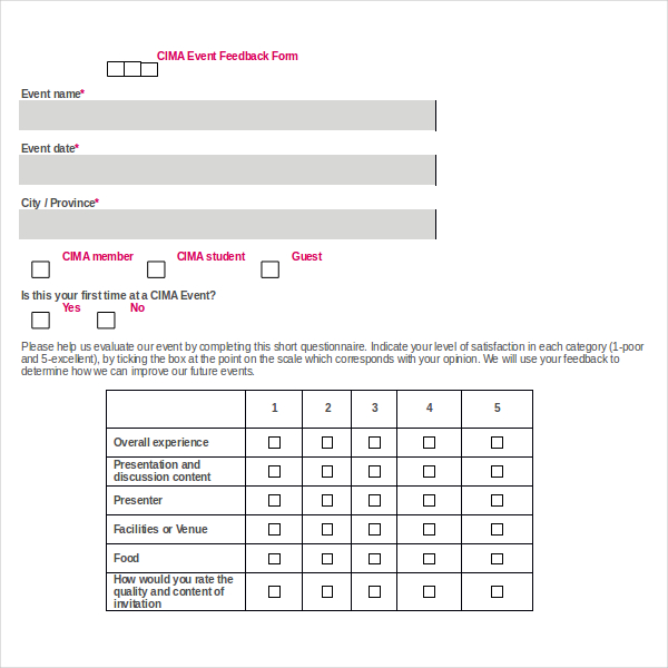 FREE 9+ Sample Event Feedback Forms in PDF MS Word Excel