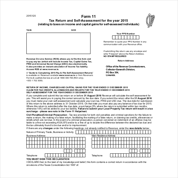 income tax self assessment form