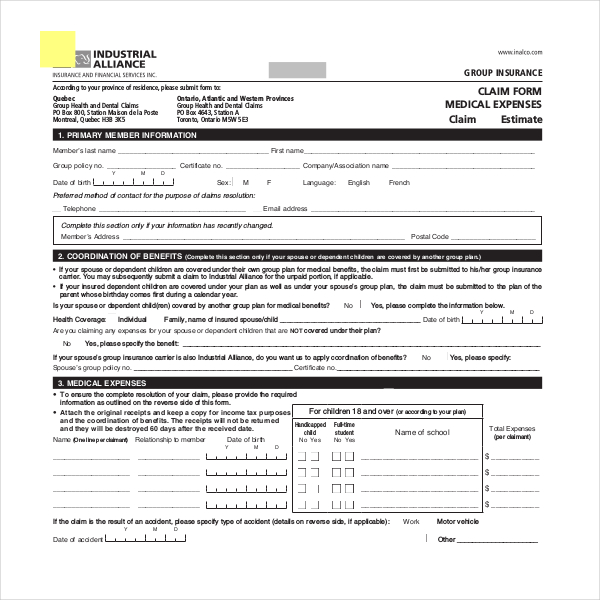 industrial alliance medical claim form