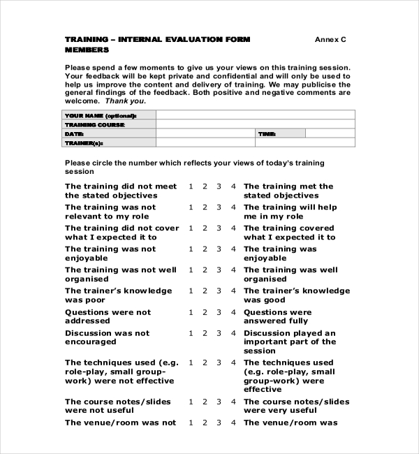 internal training evaluation form